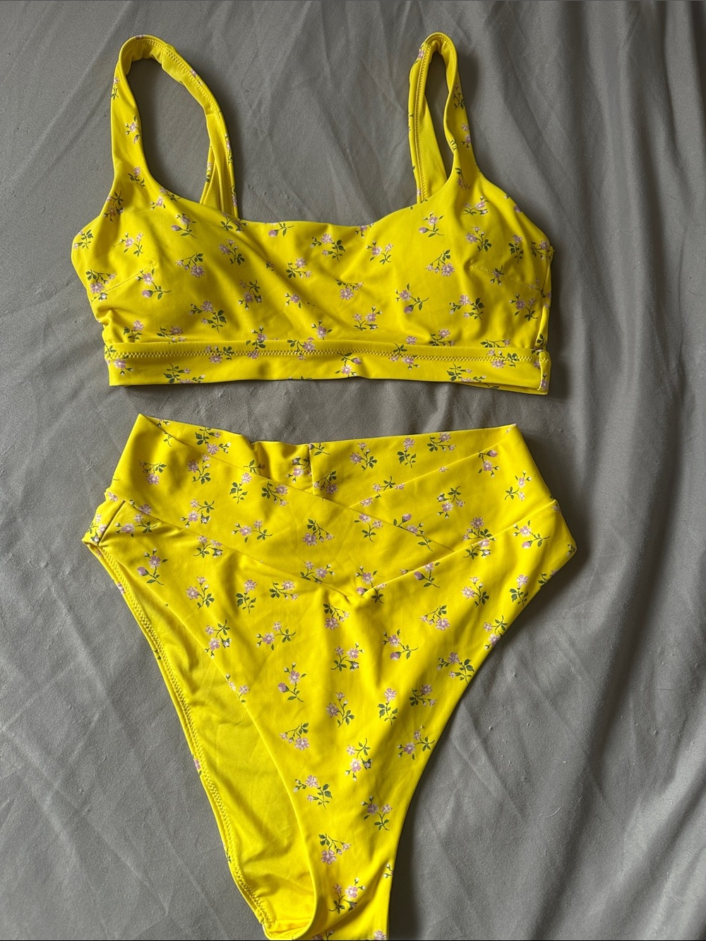 aerie Bright Yellow Floral High-Waist Kids Bikini Set